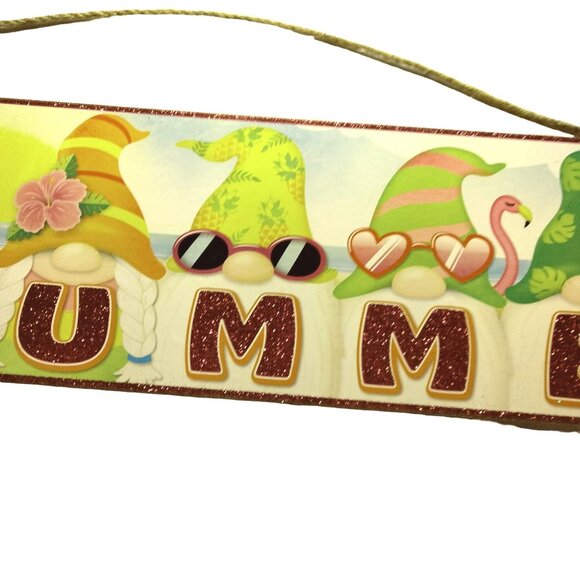 Summer gnome Sign flamingo Parrot Wood Hanging Rope Beachy Coastal Tropical - Picture 4 of 9